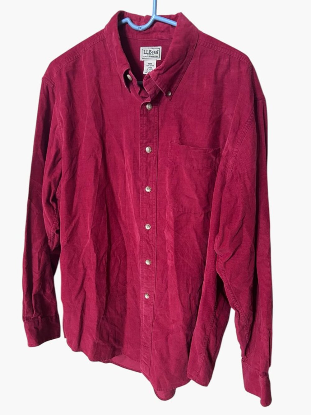 Vintage L.L.Bean Men’s L Cranberry Red Corduroy Button Down Shirt 100% Cotton